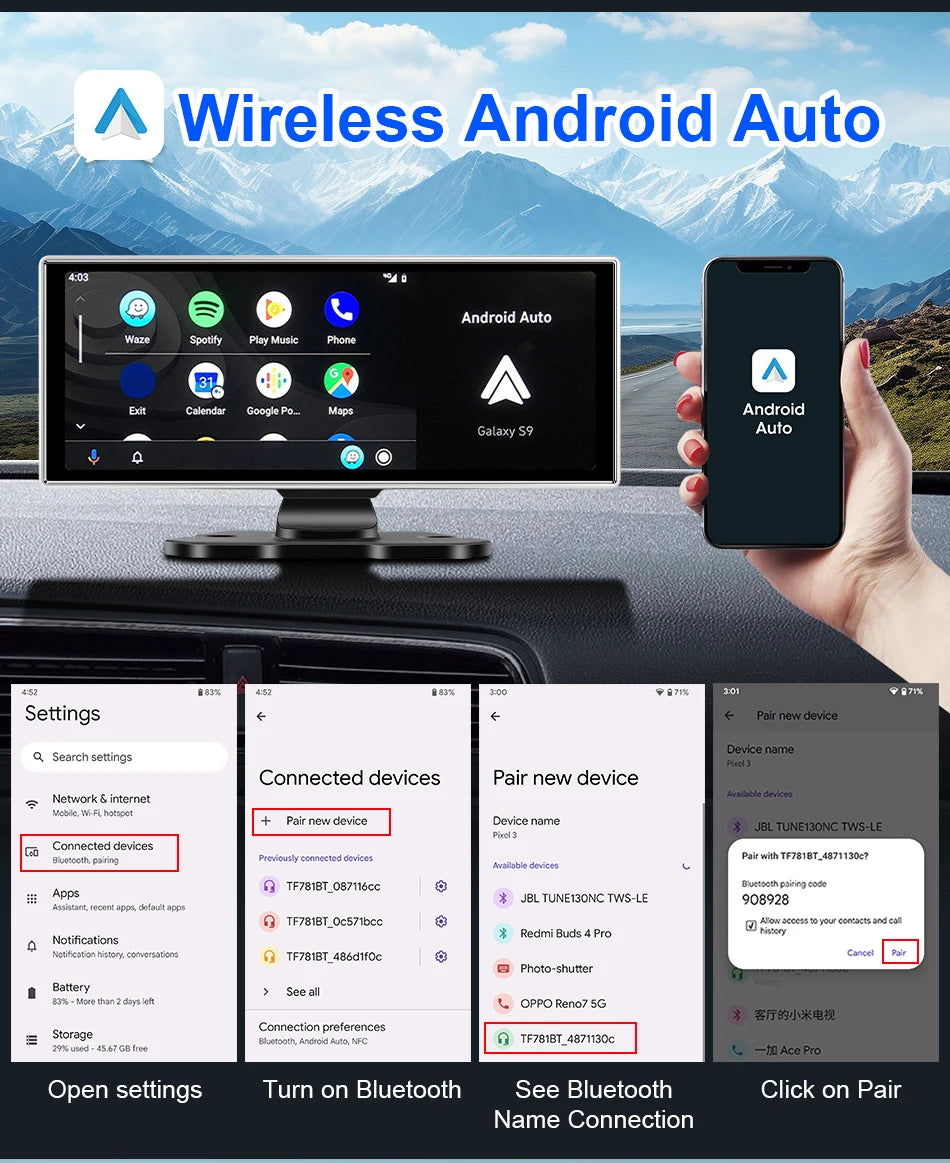 Shopdroplo™ 11.26" 4K Smart Dash Cam with CarPlay, Android Auto, Dual Lens, GPS & Touchscreen Mirror Display