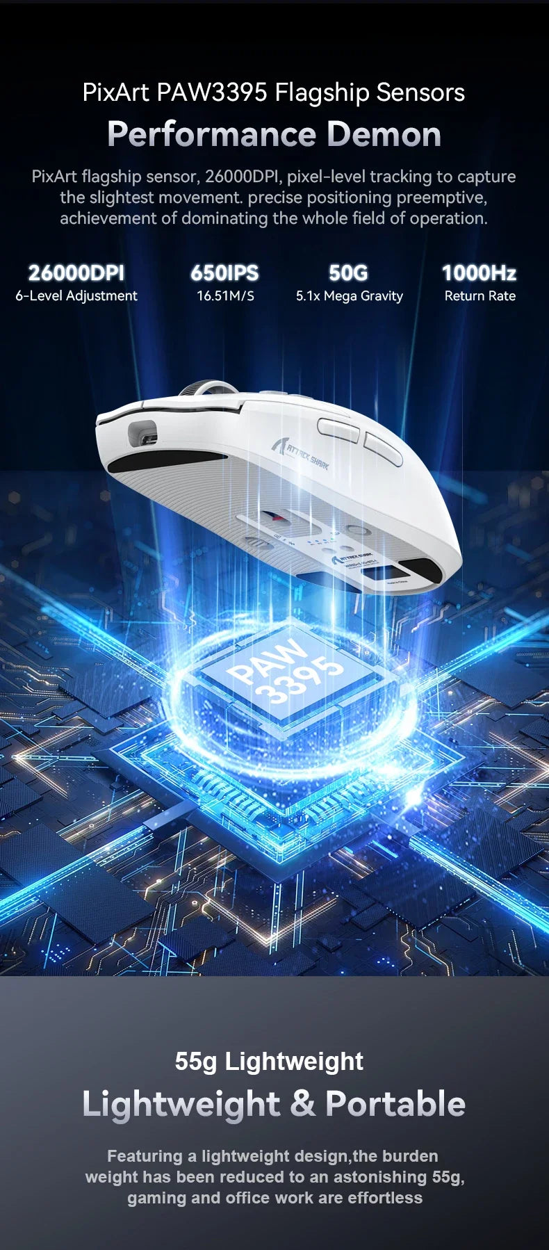 Shopdroplo X6 Wireless Bluetooth Gaming Mouse – PixArt PAW3395, RGB Touch Charging Base, 26K DPI, Tri-Mode Macro Mouse