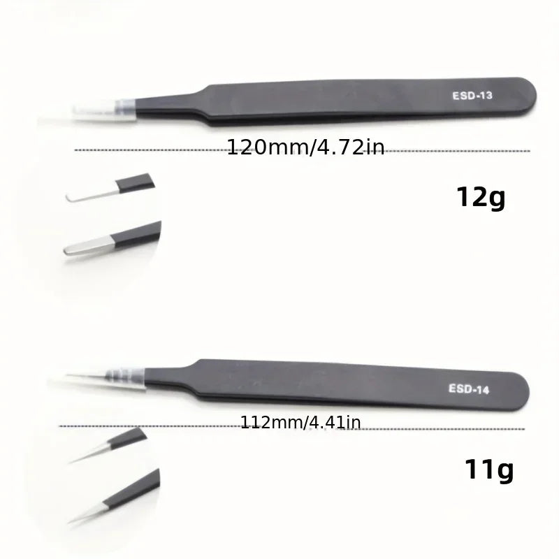 Shopdroplo 6-Piece ESD Anti-Static Tweezers Set – Precision Stainless Steel Tools for Electronics Repair & Crafting