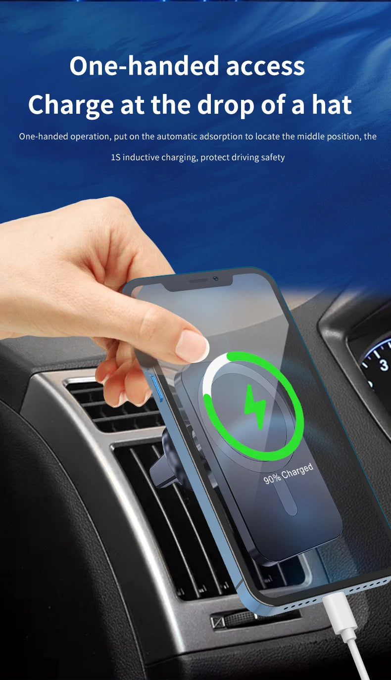 Shopdroplo 30W Magnetic Car Wireless Charger – Fast Charging Holder Stand for iPhone 12-15 Series, MacSafe Compatible