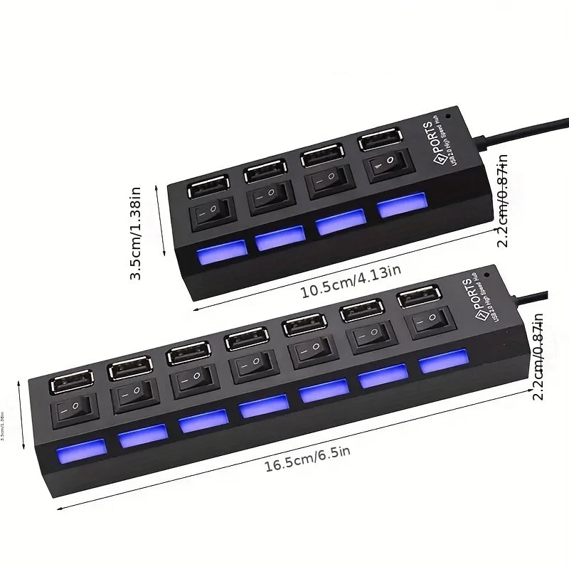 Shopdroplo™ High-Speed USB 2.0 Hub – 4/7 Port Splitter with LED Indicators & Power Switch for PC & Laptop