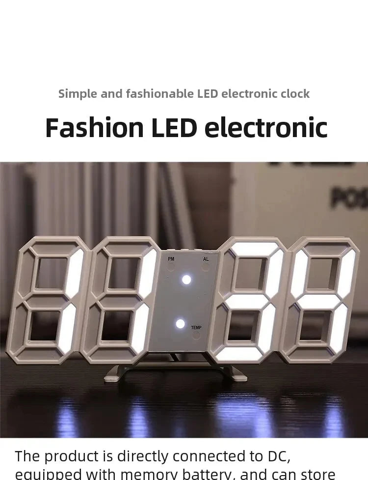 Shopdroplo 3D LED Digital Wall Clock – Glow Night Mode, Adjustable Brightness, Modern Home Decor (230mm)