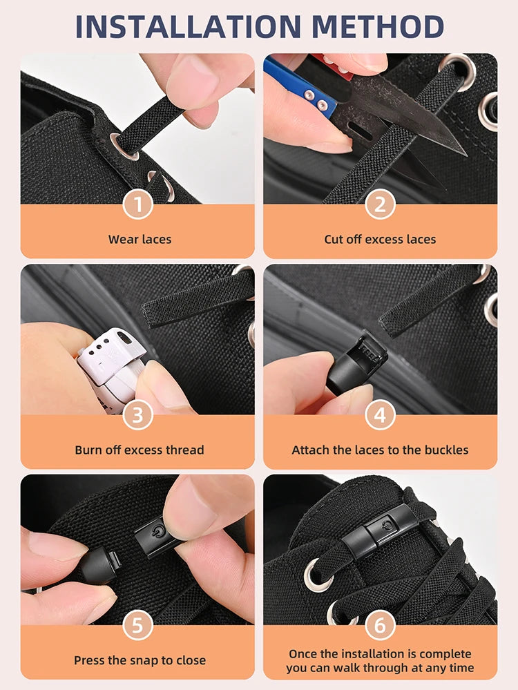 Shopdroplo™ No-Tie Elastic Shoe Laces – 8mm Flat Press Lock Shoelaces for Adults & Kids (1 Pair)