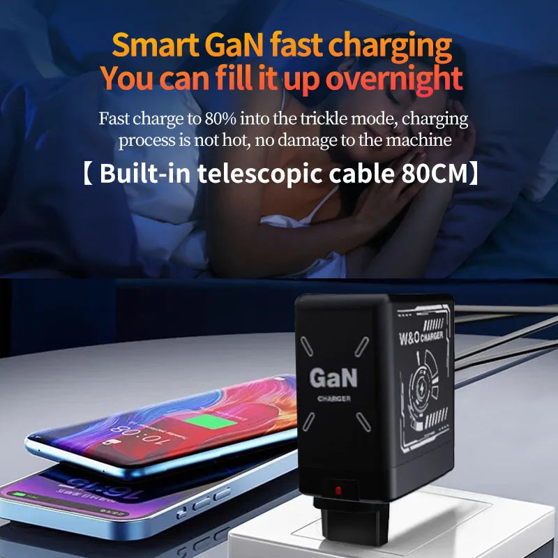 Shopdroplo™ W&O GaN 20W Fast Charger with Liquid Silicone Cable – Type C & Lightning for iPhone/Xiaomi