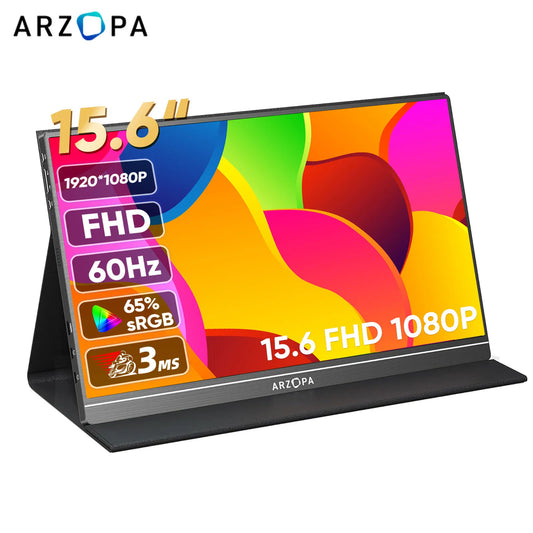 Shopdroplo ARZOPA 15.6" 1080P Portable Monitor – FHD USB-C & HDMI Display for Laptop, Mac, Xbox, PS4, Switch, and Phone