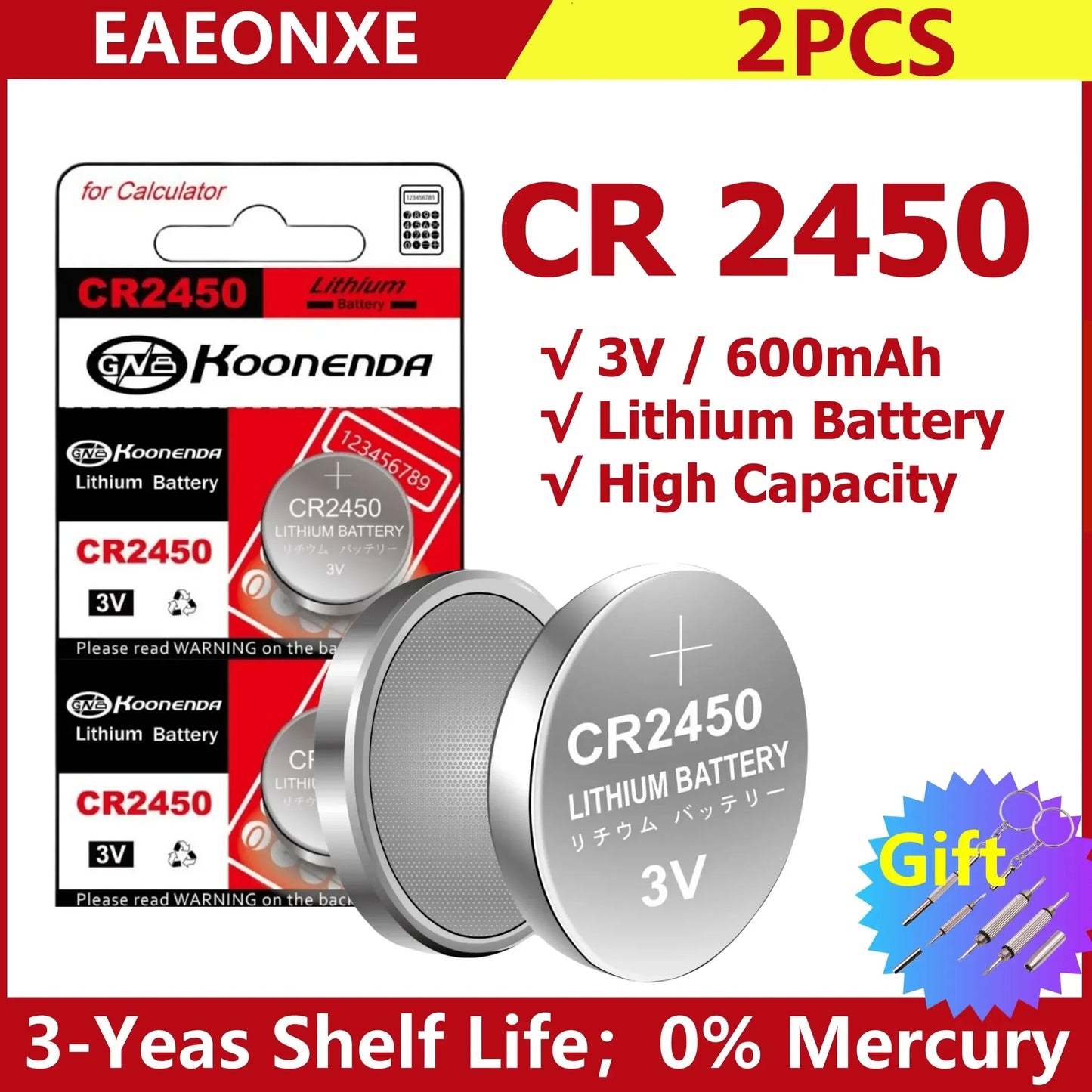Shopdroplo CR2450 3V Lithium Button Battery – 600mAh Coin Cell for Key Remotes, Watches, LED Lights & More