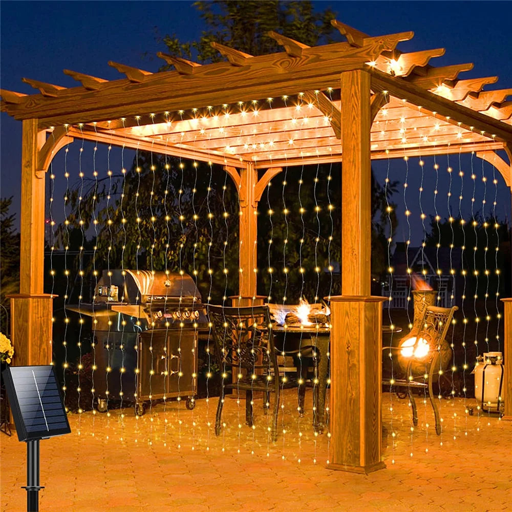 Shopdroplo LED Solar Fairy Curtain Lights – Waterproof Outdoor String Lights for Garden & Christmas Décor
