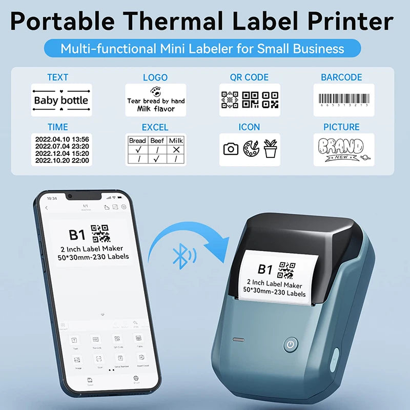 Shopdroplo Mini Label Thermal Printer Niimbot B1 Portable Bluetooth Sticker & Tag Printer
