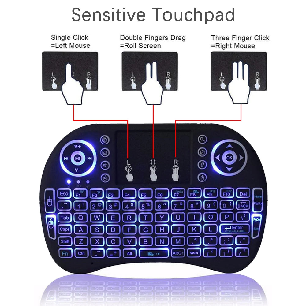 Shopdroplo™ i8 2.4G Wireless Air Mouse & Backlit Mini Keyboard – Touchpad Remote for PC, Laptop, Android TV Box
