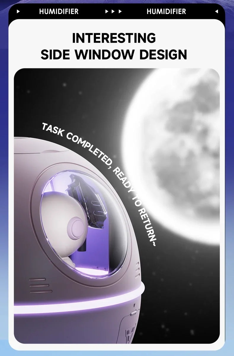 Shopdroplo Portable Astronaut Humidifier with LED Light & Aroma Diffuser – USB Powered Mini Air Purifier for Home & Office