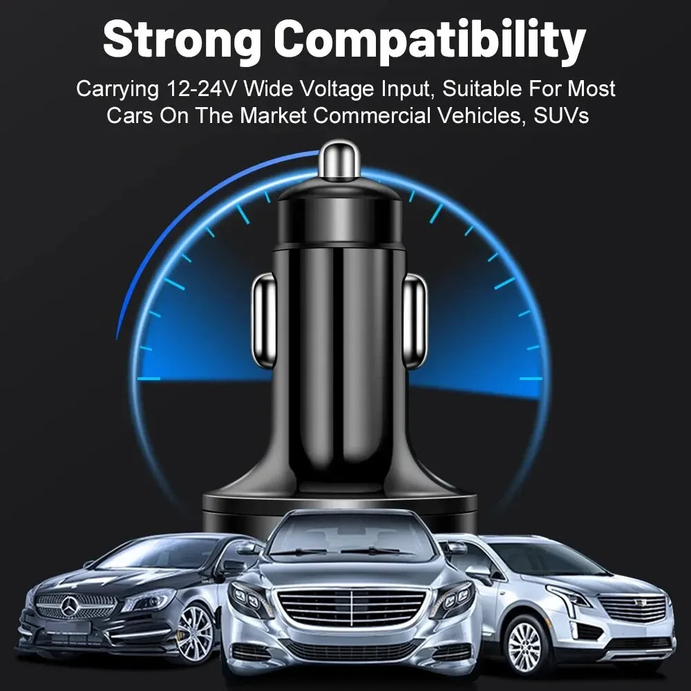 Shopdroplo 66W–250W Digital Display PD Car Charger – 6-in-1 Fast Charging Cigarette Lighter Adapter