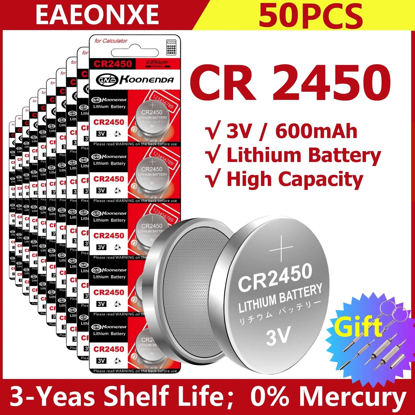 Shopdroplo CR2450 3V Lithium Button Battery – 600mAh Coin Cell for Key Remotes, Watches, LED Lights & More