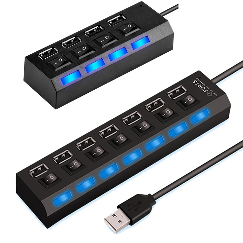 Shopdroplo™ High-Speed USB 2.0 Hub – 4/7 Port Splitter with LED Indicators & Power Switch for PC & Laptop