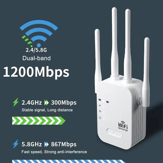 Shopdroplo EWIND 1200Mbps Dual-Band WiFi Repeater – 5G & 2.4G Wireless Signal Extender with Internal Antennas, Long-Range Booster for Home Use