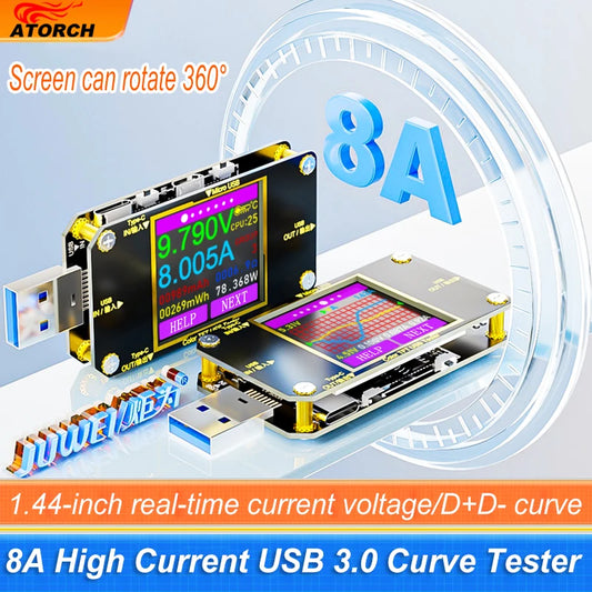 ShopDroplo™ A3 8A USB Tester | Type-C Fast Charging Voltage & Current Monitor – PD Battery Capacity Meter