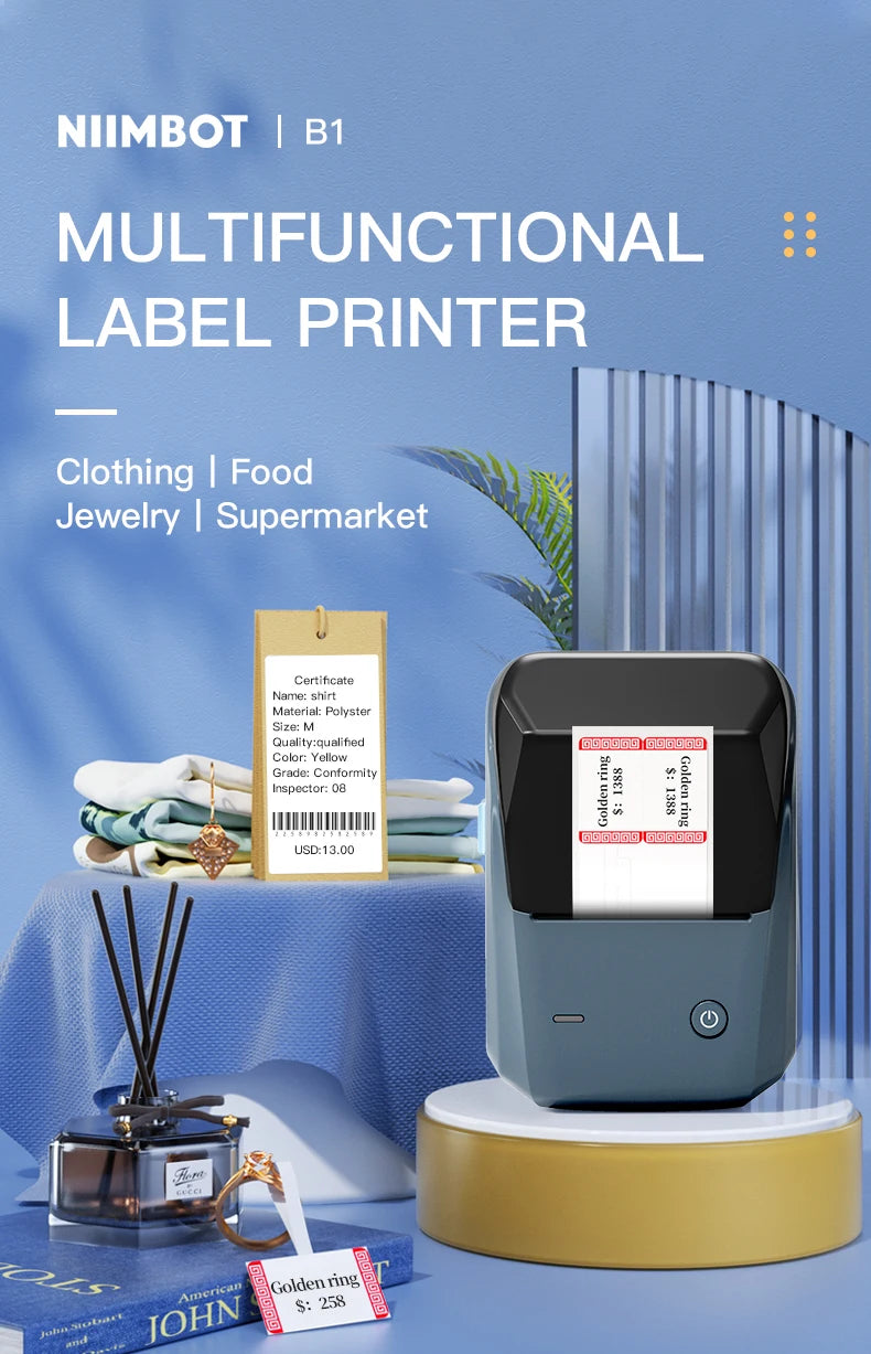 Shopdroplo Mini Label Thermal Printer Niimbot B1 Portable Bluetooth Sticker & Tag Printer