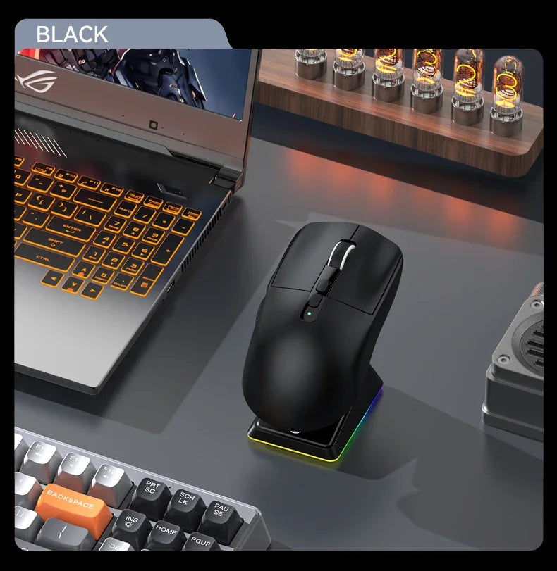 Shopdroplo X6 Wireless Bluetooth Gaming Mouse – PixArt PAW3395, RGB Touch Charging Base, 26K DPI, Tri-Mode Macro Mouse