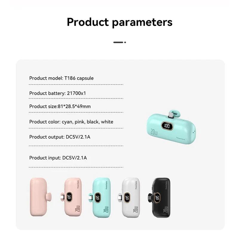 Shopdroplo™ 30000mAh Capsule Power Bank – Mini Fast Charger for iPhone, Samsung, Xiaomi, Huawei & More