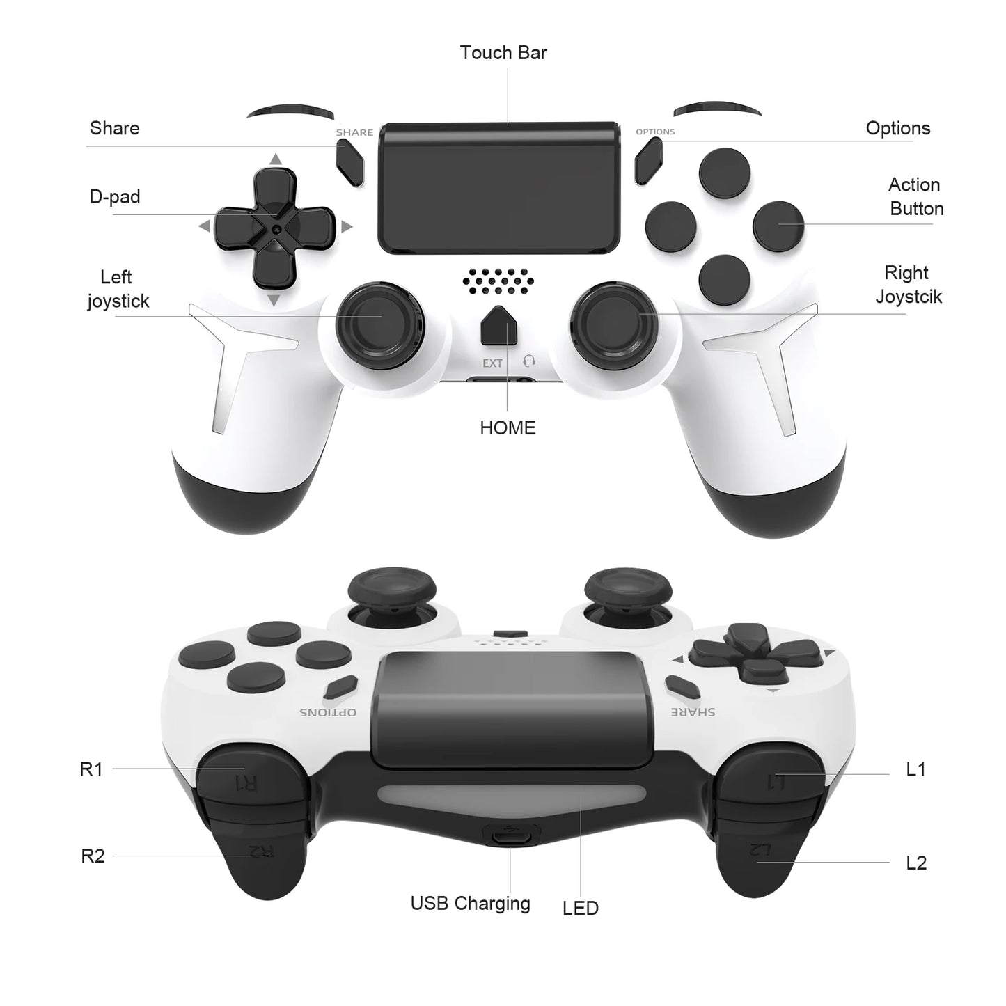 Shopdroplo GAMINJA Wireless Bluetooth Gamepad – Dual Vibration PS4/PS3/PC Controller with Touchpad & 6-Axis Motion Sensor