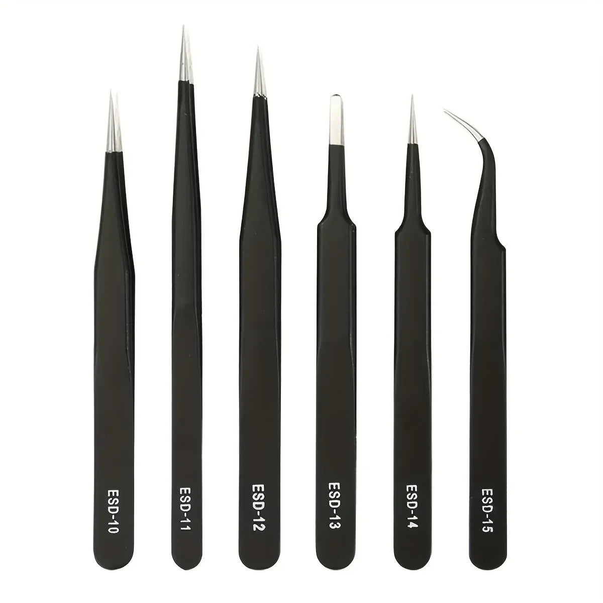 Shopdroplo 6-Piece ESD Anti-Static Tweezers Set – Precision Stainless Steel Tools for Electronics Repair & Crafting