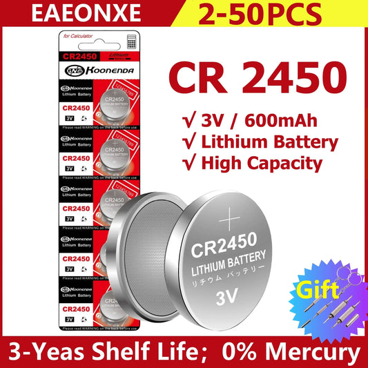 Shopdroplo CR2450 3V Lithium Button Battery – 600mAh Coin Cell for Key Remotes, Watches, LED Lights & More