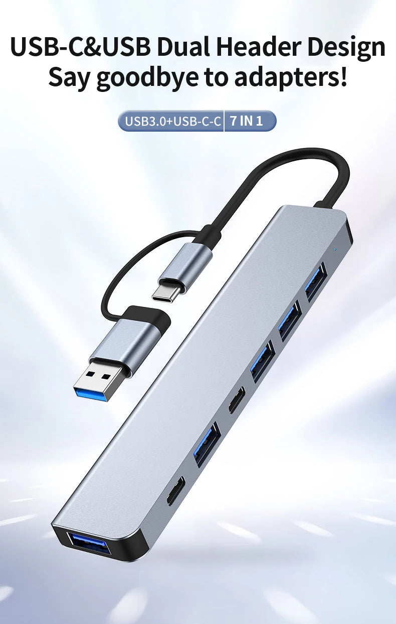 Shopdroplo™ 7-in-1 USB-C Hub Extender – High-Speed USB Splitter for Laptops & PCs