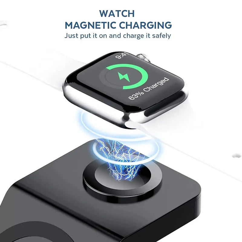 Shopdroplo 3 In 1 Magnetic Wireless Charger Stand For iPhone, iWatch & AirPods – MagSafe Fast Charging Station
