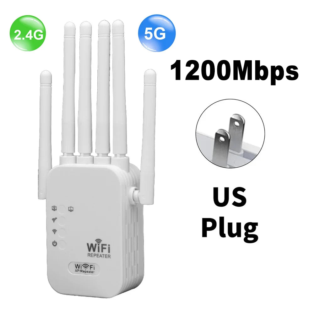 Shopdroplo 1200Mbps Dual Band WiFi Repeater – 2.4G & 5G Wireless Signal Booster with 6 High Gain Antennas
