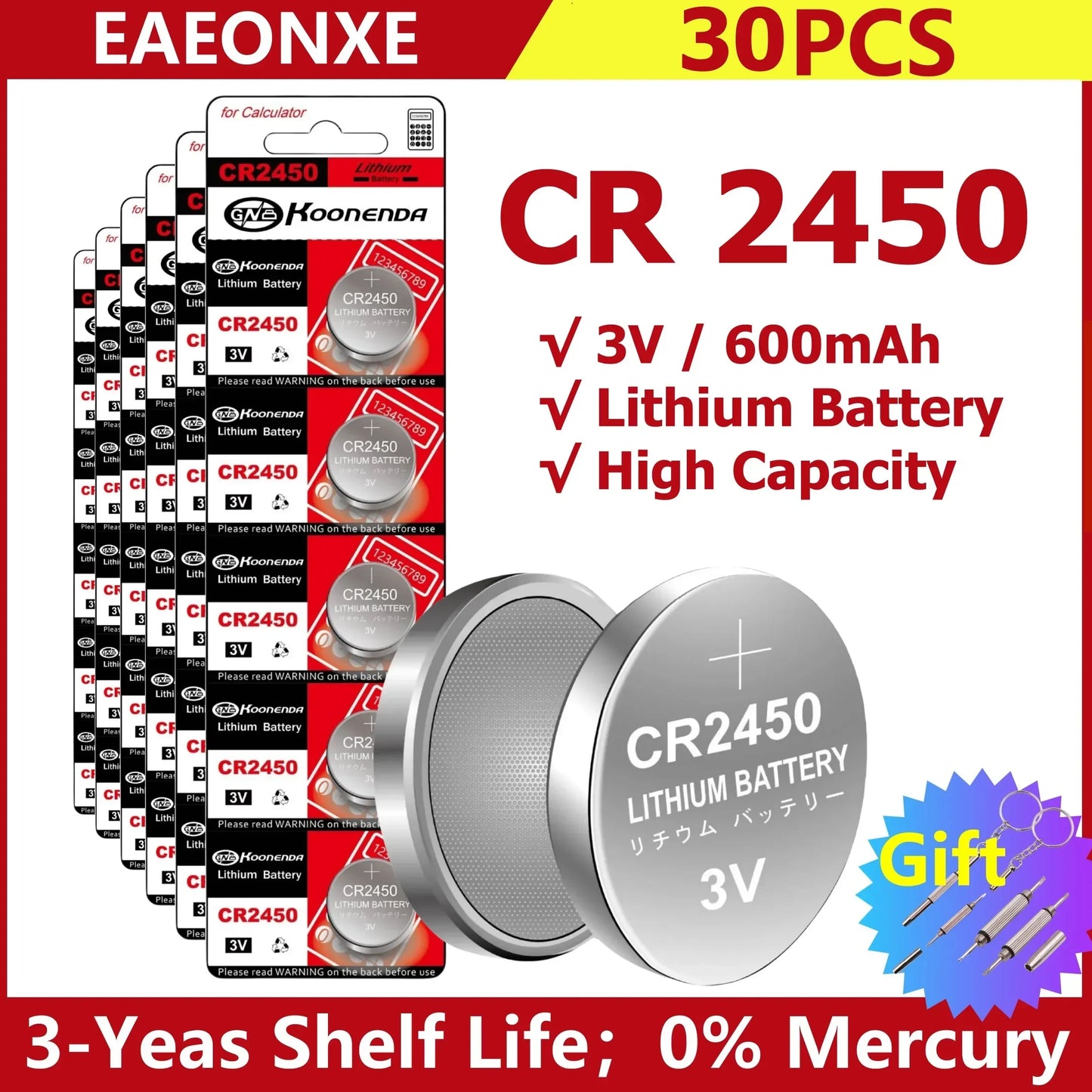 Shopdroplo CR2450 3V Lithium Button Battery – 600mAh Coin Cell for Key Remotes, Watches, LED Lights & More