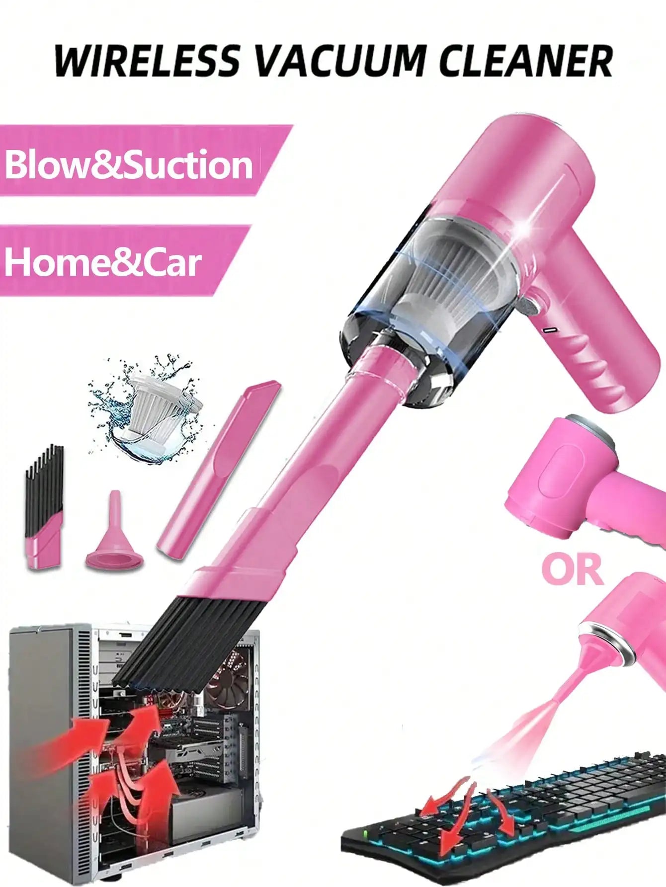 Shopdroplo™ 3-in-1 USB Rechargeable Mini Vacuum Cleaner – Suction & Blower Combo