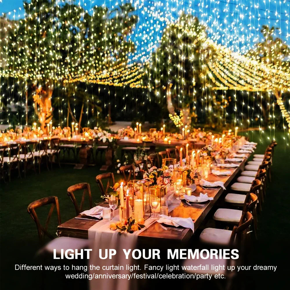 Shopdroplo LED Solar Fairy Curtain Lights – Waterproof Outdoor String Lights for Garden & Christmas Décor