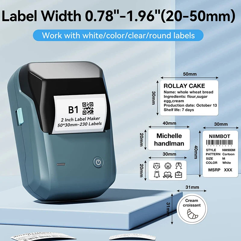 Shopdroplo Mini Label Thermal Printer Niimbot B1 Portable Bluetooth Sticker & Tag Printer