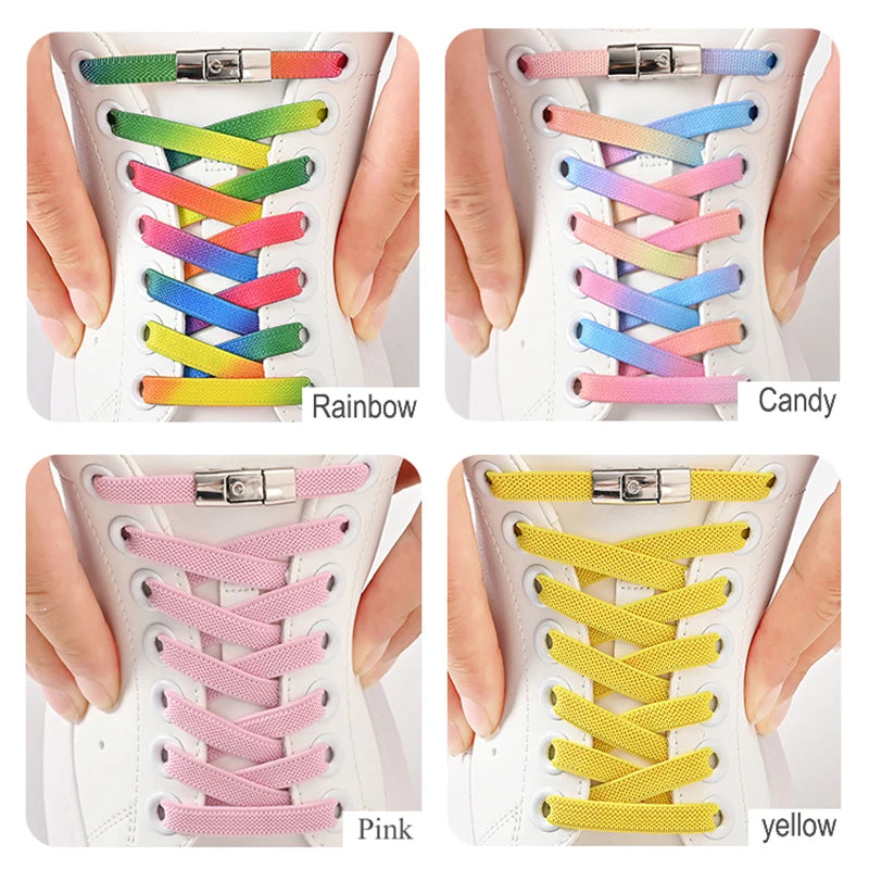 Shopdroplo™ No-Tie Elastic Shoe Laces – 8mm Flat Press Lock Shoelaces for Adults & Kids (1 Pair)