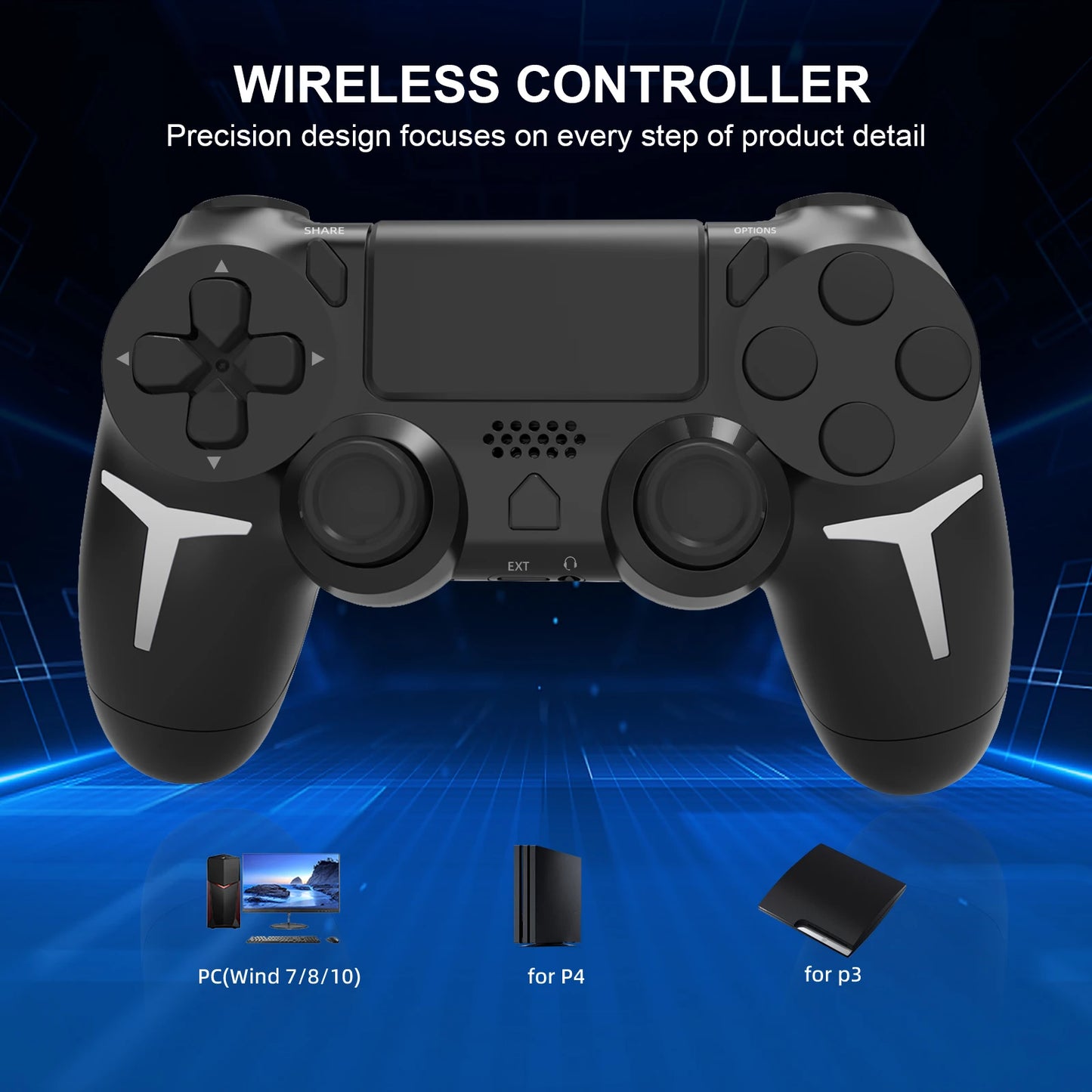 Shopdroplo GAMINJA Wireless Bluetooth Gamepad – Dual Vibration PS4/PS3/PC Controller with Touchpad & 6-Axis Motion Sensor