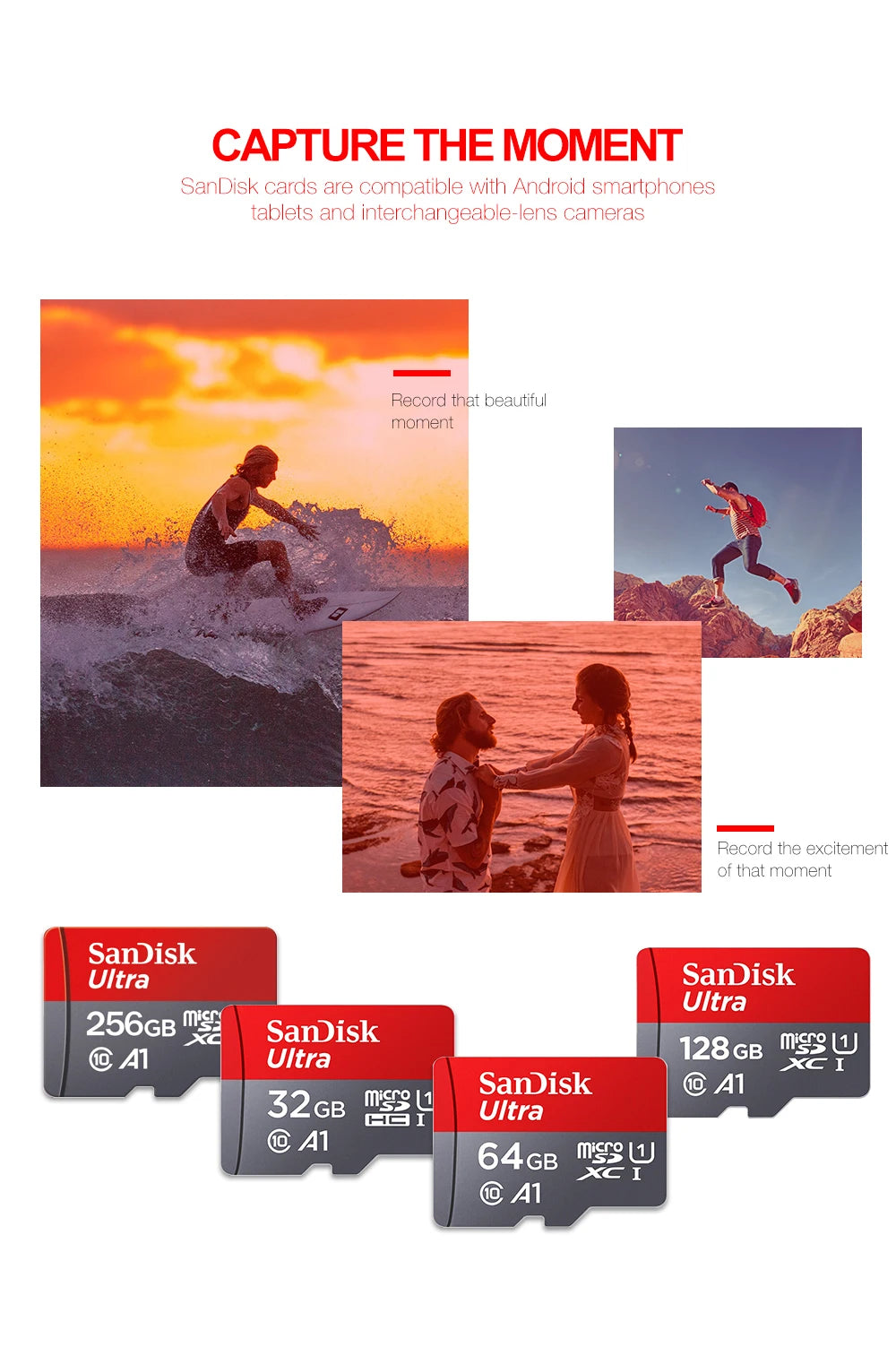 Shopdroplo Original SanDisk Micro SD Card – 32GB/64GB/128GB/256GB TF Memory Card UHS-1 Class 10 for Phone, Camera & PC