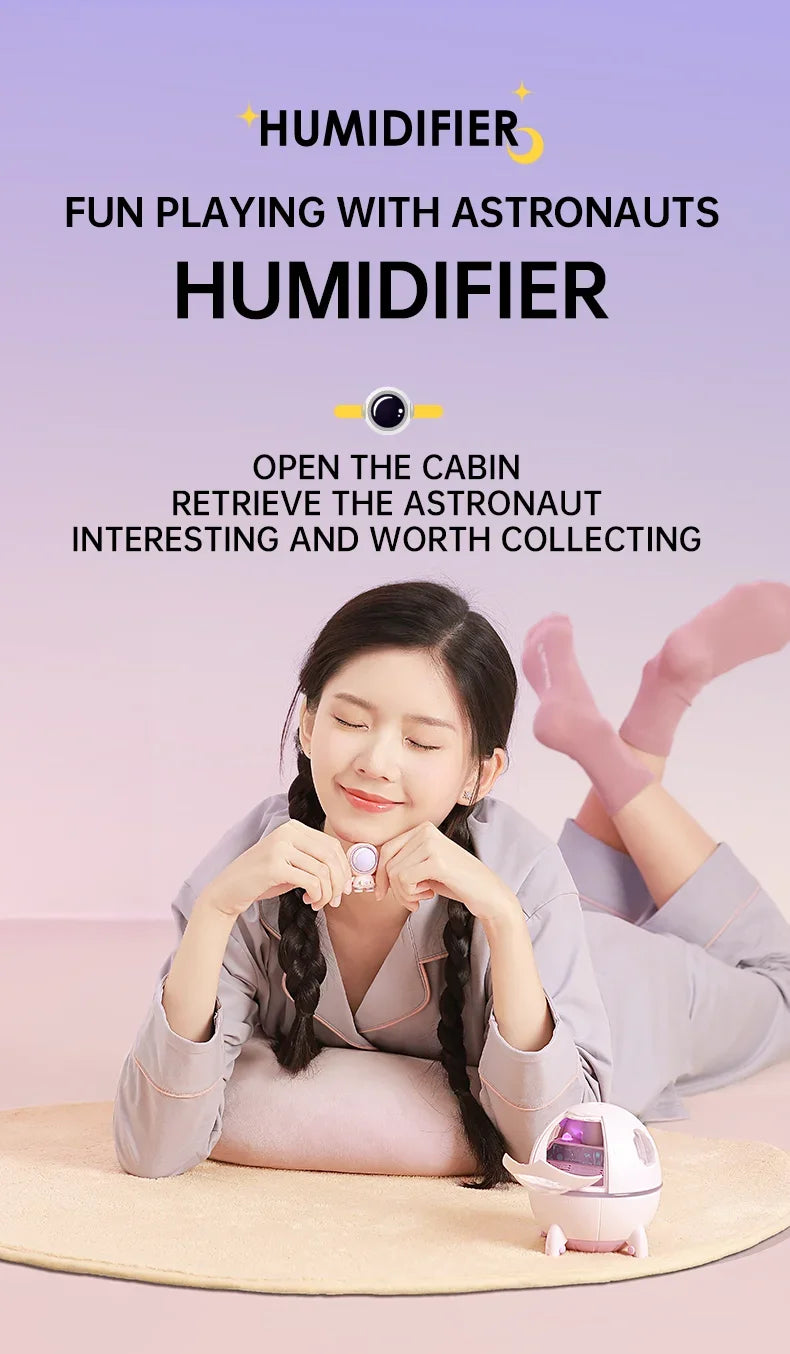Shopdroplo Portable Astronaut Humidifier with LED Light & Aroma Diffuser – USB Powered Mini Air Purifier for Home & Office