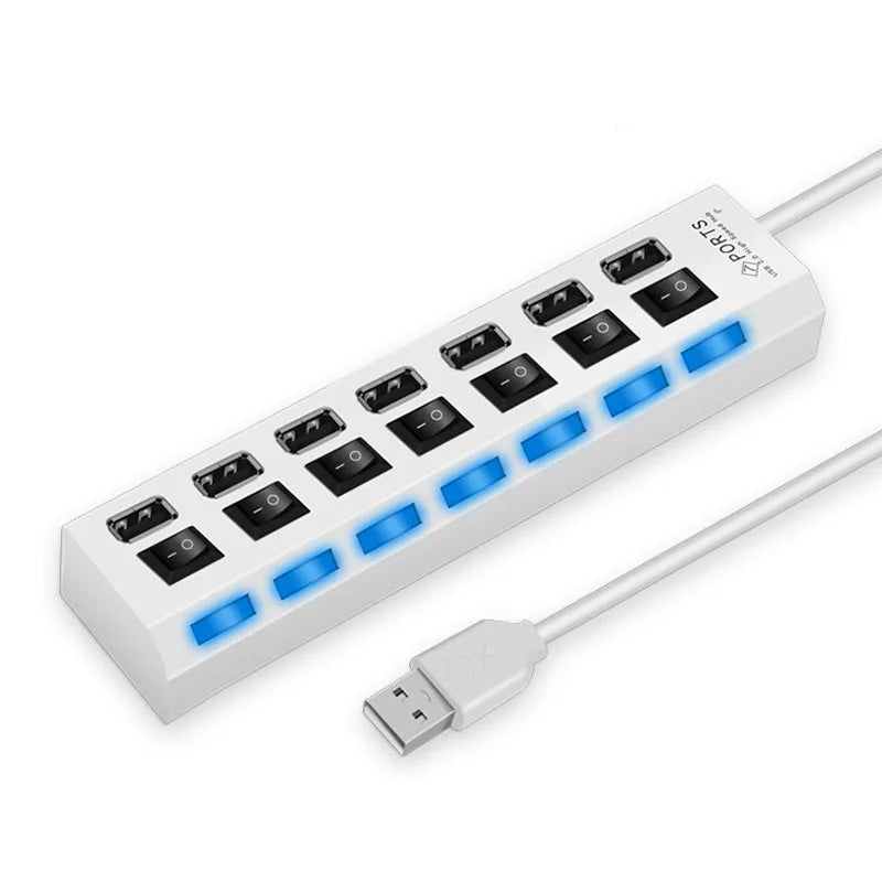 Shopdroplo™ High-Speed USB 2.0 Hub – 4/7 Port Splitter with LED Indicators & Power Switch for PC & Laptop