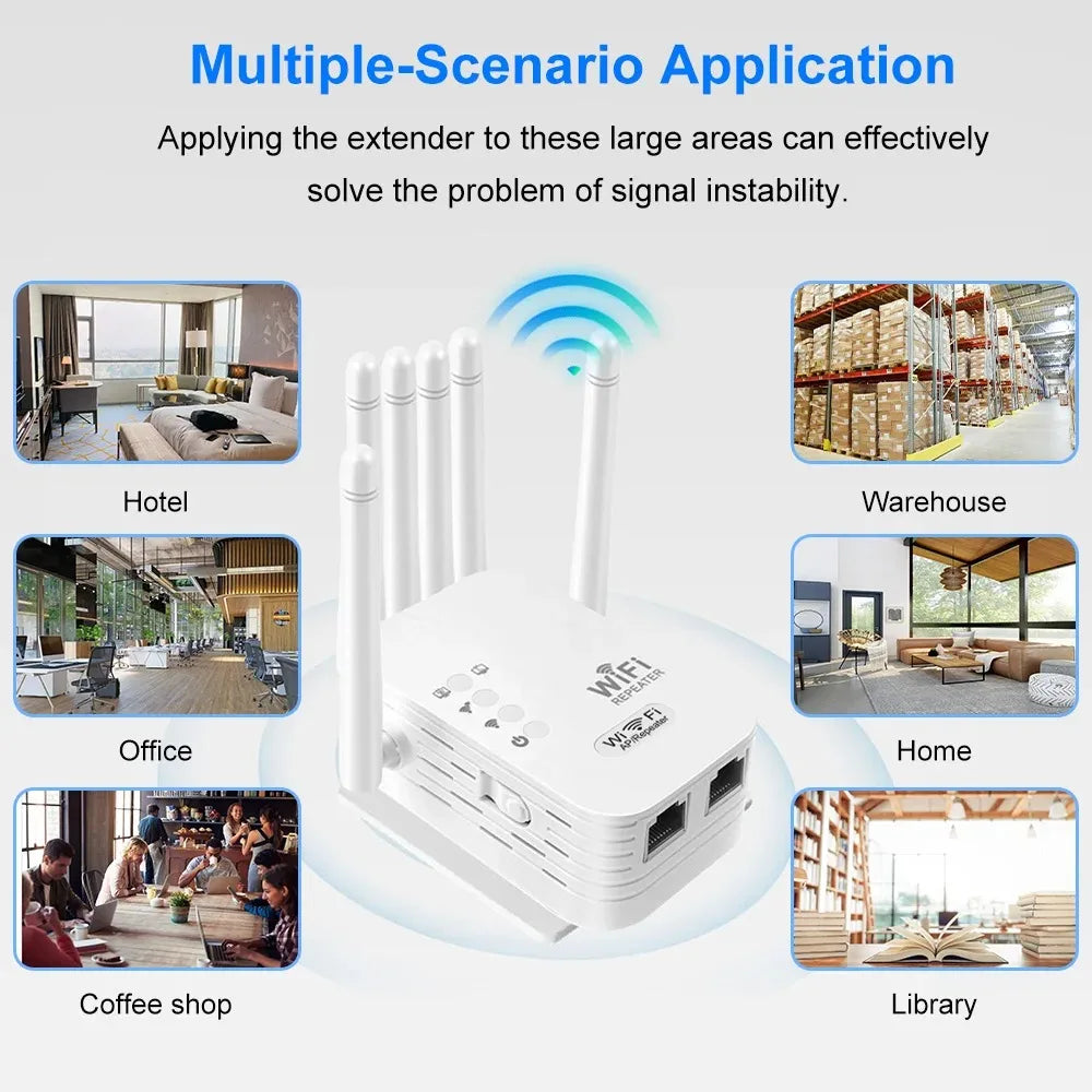 Shopdroplo 1200Mbps Dual Band WiFi Repeater – 2.4G & 5G Wireless Signal Booster with 6 High Gain Antennas