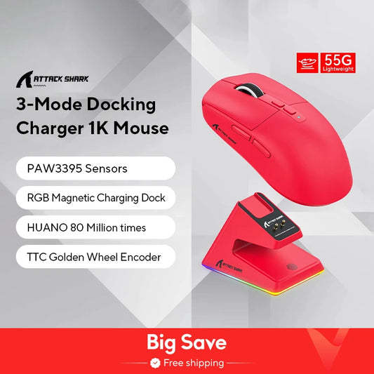 Shopdroplo X6 Lightweight Wireless Gaming Mouse – 3 Mode (Wired/2.4G/BT5.2), 26K DPI, RGB Backlight, Charging Base