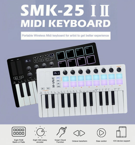 Shopdroplo Portable 25-Key Wireless MIDI Keyboard Controller – SMK-25 II