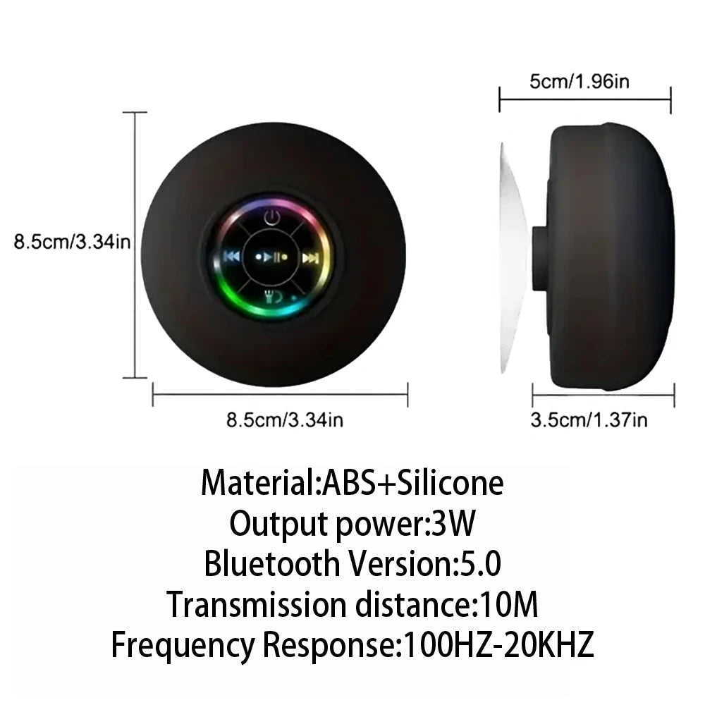 Shopdroplo™ Mini Waterproof Bluetooth Speaker with LED & Suction Cup – Portable Stereo for Bathroom, Shower & Outdoors