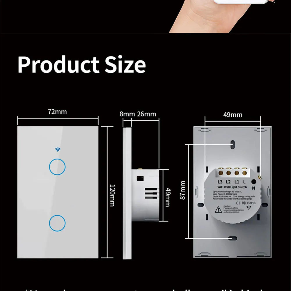 Shopdroplo™ Tuya Smart WiFi Wall Switch – No Neutral Wire, Voice-Controlled, RF433 Touch Sensor for Smart Homes