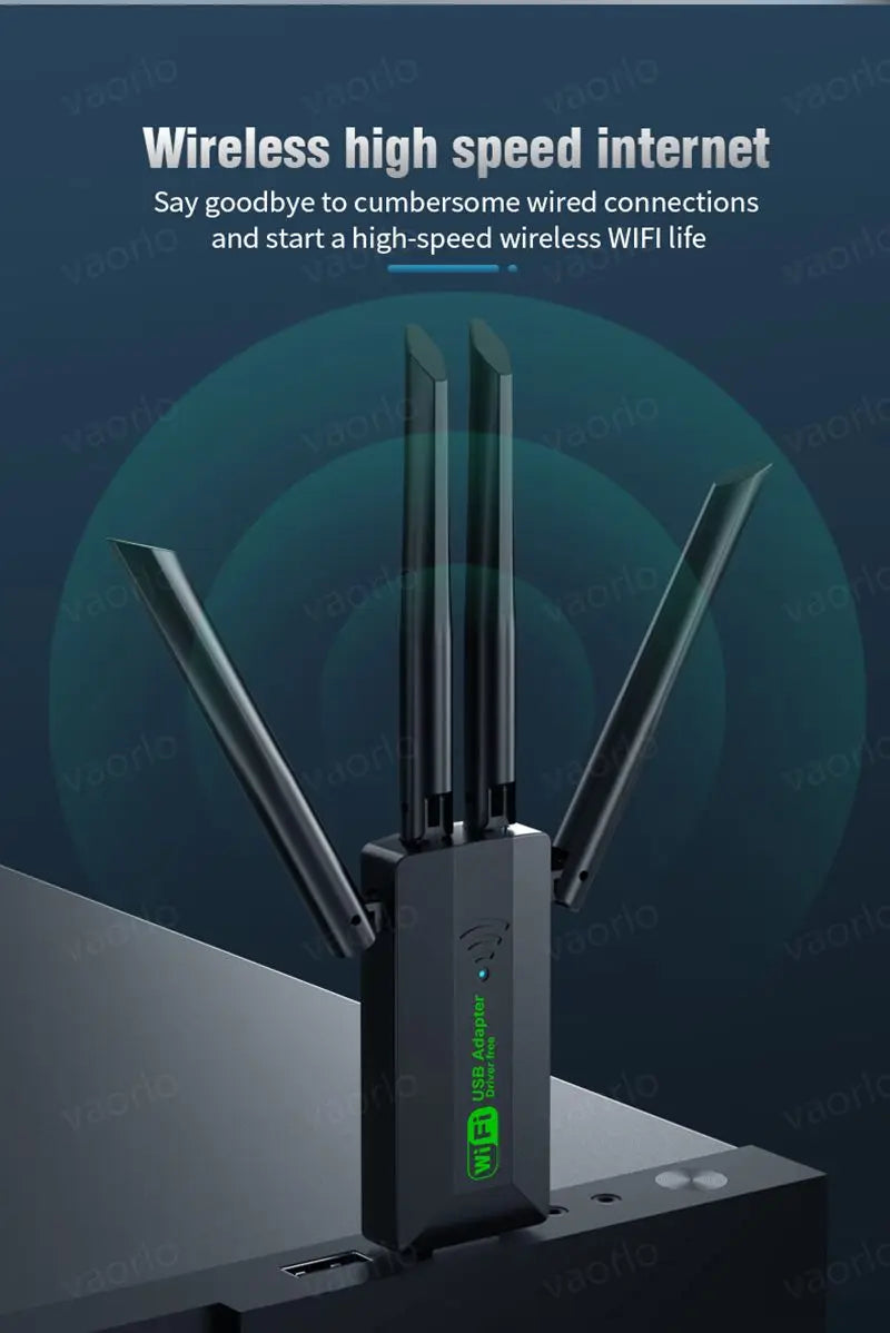 Shopdroplo VAORLO 1200Mbps USB WiFi Adapter – Dual Band 2.4G/5GHz Wireless Dongle with 4 Antennas & USB 3.0 for PC/Laptop