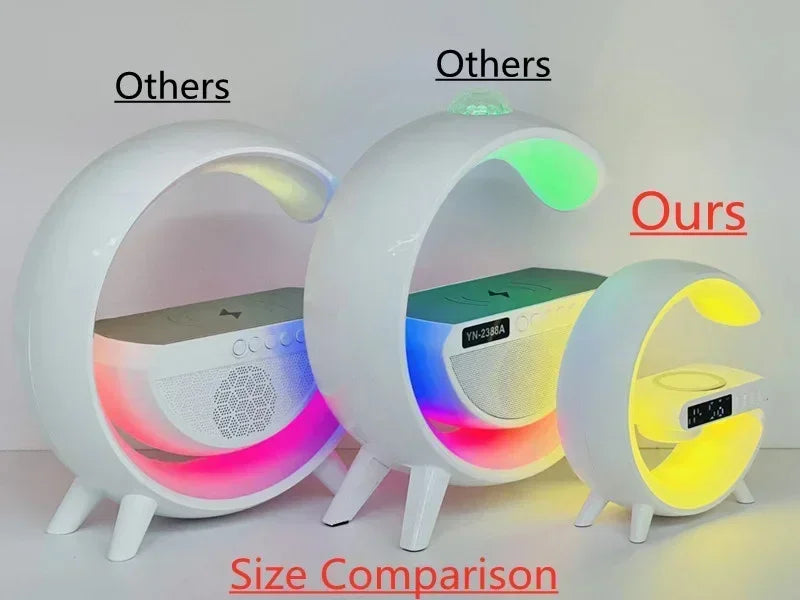 Shopdroplo Multifunction Wireless Charger Stand – RGB Light, Alarm Clock & Bluetooth Speaker for iPhone, Samsung, Xiaomi (Mini Fast Charging Dock)