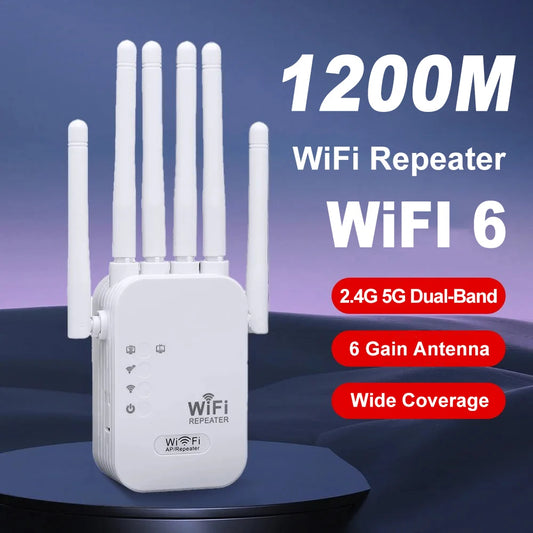 Shopdroplo 1200Mbps Dual Band WiFi Repeater – 2.4G & 5G Wireless Signal Booster with 6 High Gain Antennas