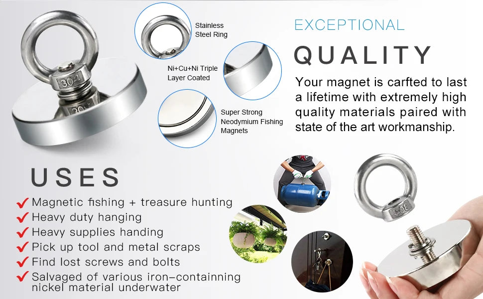 Shopdroplo Super Strong Neodymium Fishing Magnet – Heavy-Duty Salvage Magnet with Eyebolt
