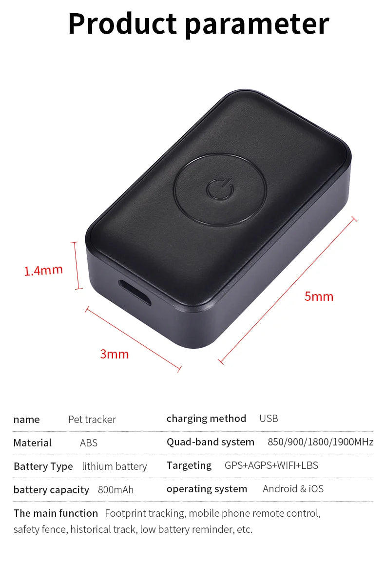 Shopdroplo Waterproof Pet GPS Tracker – Real-Time Location, Adjustable Collar, Remote Control Locator for Cats & Dogs (GSM, AGPS)