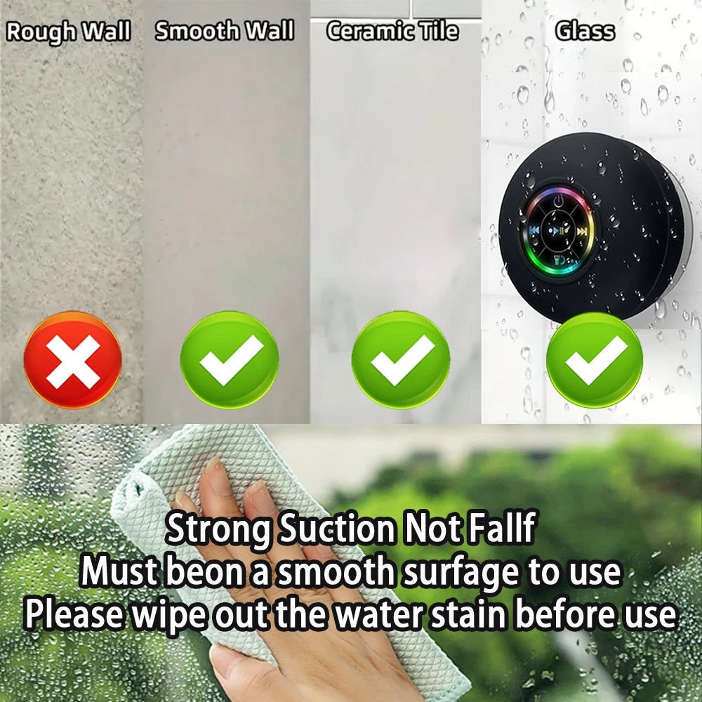 Shopdroplo™ Mini Waterproof Bluetooth Speaker with LED & Suction Cup – Portable Stereo for Bathroom, Shower & Outdoors