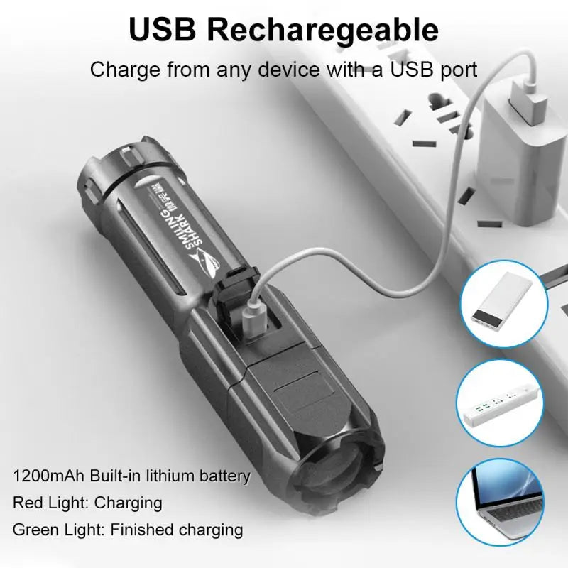 Shopdroplo Powerful LED Flashlight – 100000 Lumens USB Rechargeable Waterproof Zoom Torch for Outdoor Hunting, Camping & Fishing