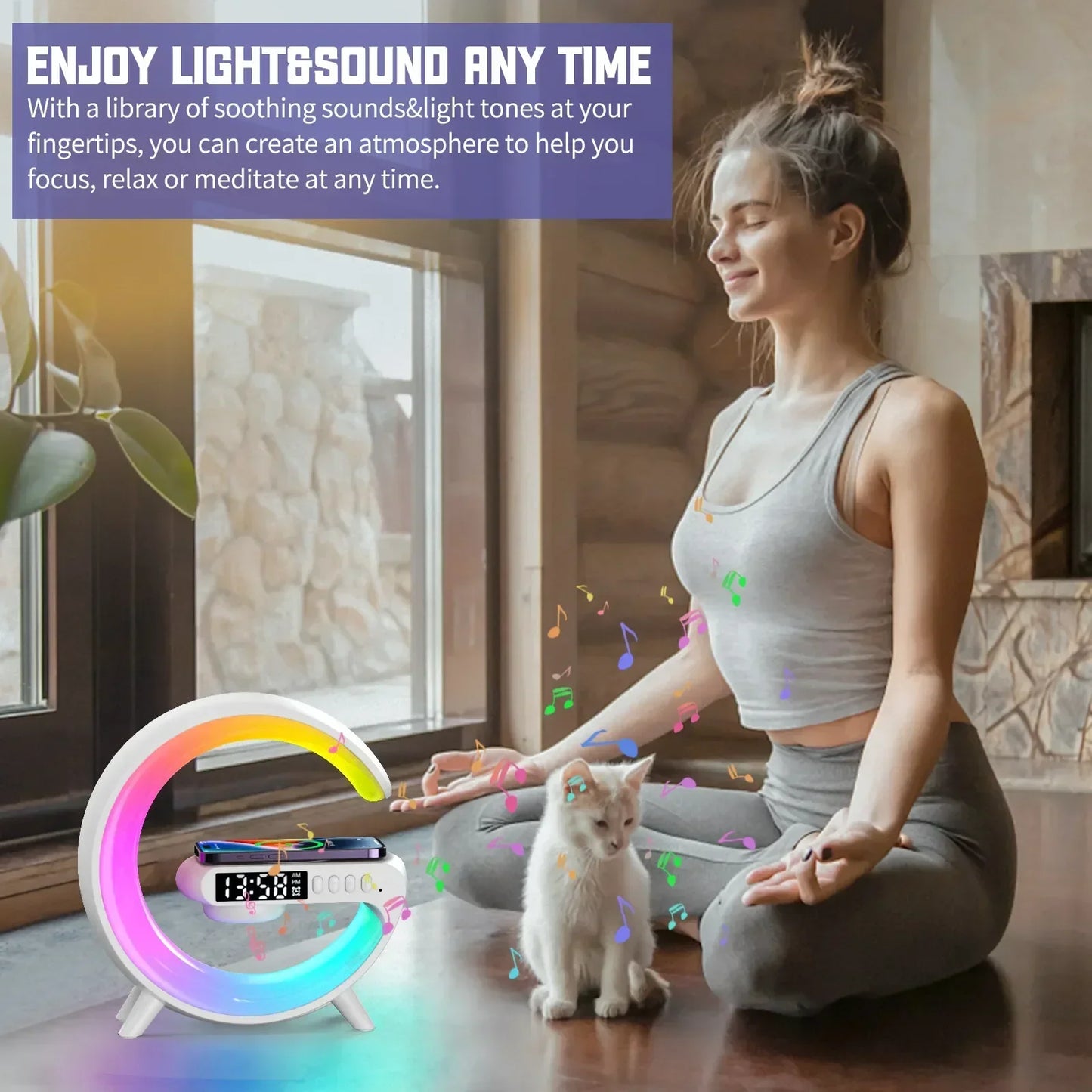 Shopdroplo Multifunction Wireless Charger Stand – RGB Light, Alarm Clock & Bluetooth Speaker for iPhone, Samsung, Xiaomi (Mini Fast Charging Dock)